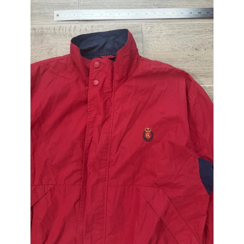 Vintage 90s Chaps Ralph Lauren Red Embroidered Crest‎ Windbreaker Jacket Size L